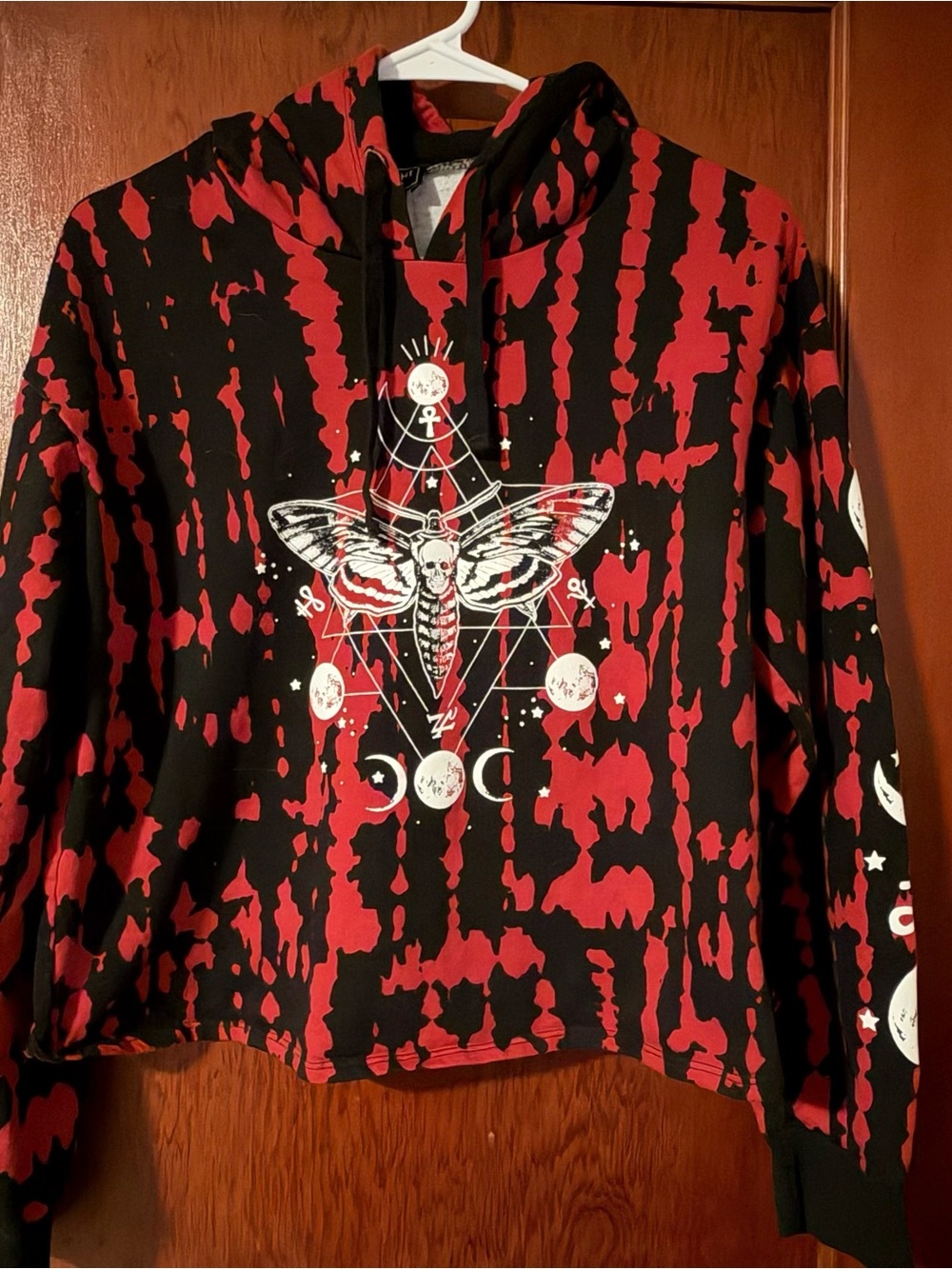 Midnight Hour Cropped Moth Celestial Pullover Hoodie